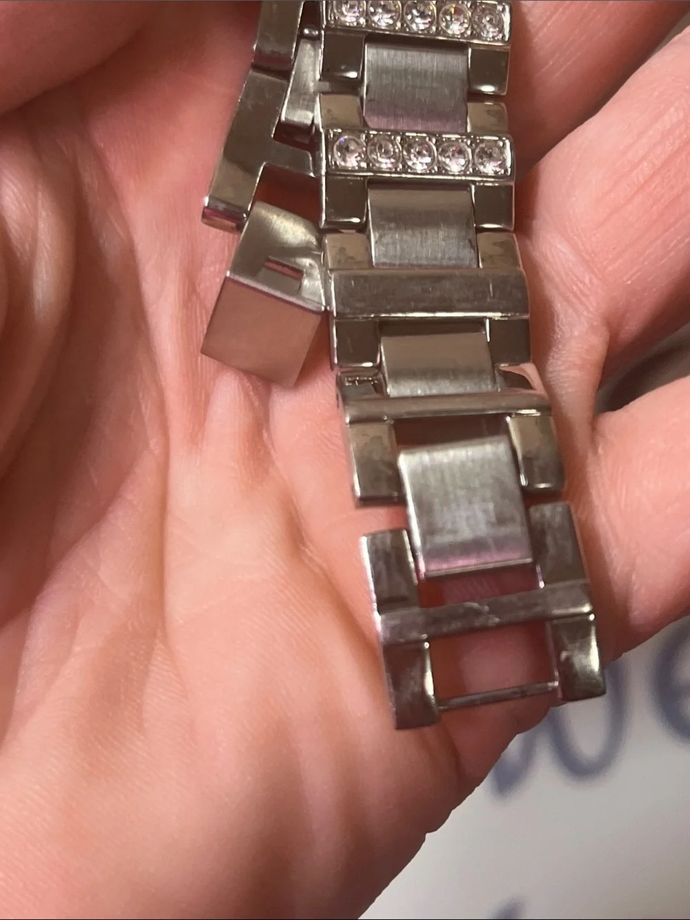 Fossil Silver Watch with Black Dial and Crystal Accents